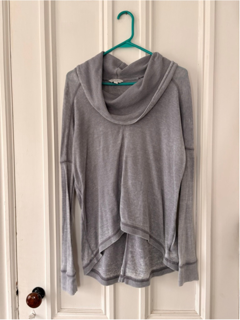 Lucky Brand Gray Waffle Knit Cowl Neck Sweatshirt S